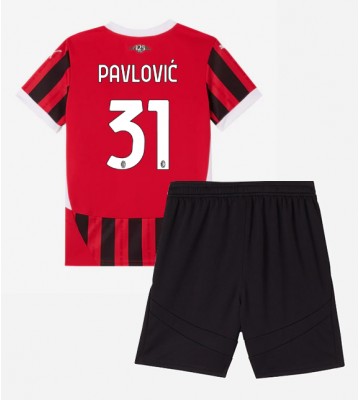 AC Milan Strahinja Pavlovic #31 Primera Equipación Niños 2024-25 Manga Corta (+ Pantalones cortos)